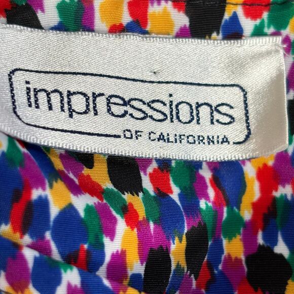 Vintage 90s Blouse Rainbow Dot Print Abstract Painterly Top Short Sleeve Medium - Picture 6 of 8